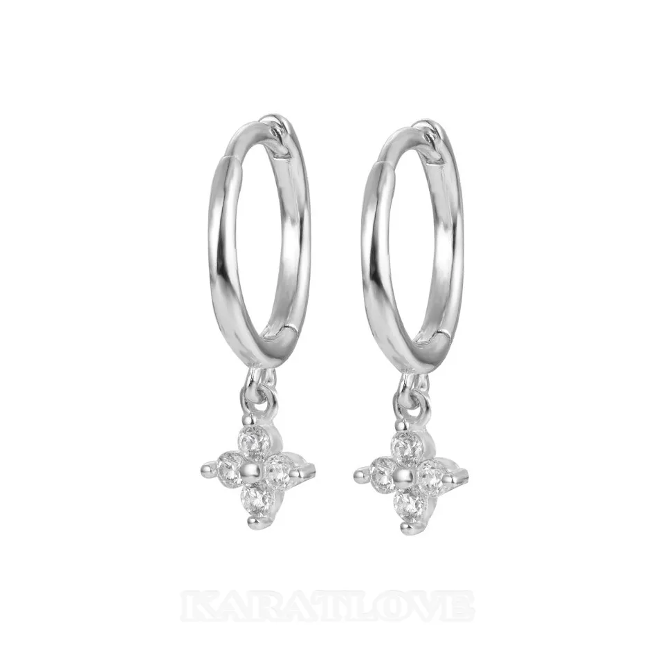 Platinum Plated 925 Sterling Silver Clover Mini Hoop Earrings Platinum Plated 925 Sterling Silver Clover Mini Hoop Earrings