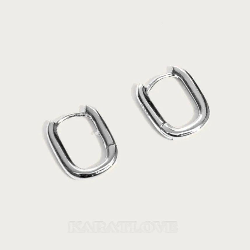 Platinum Plated 925 Sterling Silver Link Hoop Earrings Platinum Plated 925 Sterling Silver Link Hoop Earrings