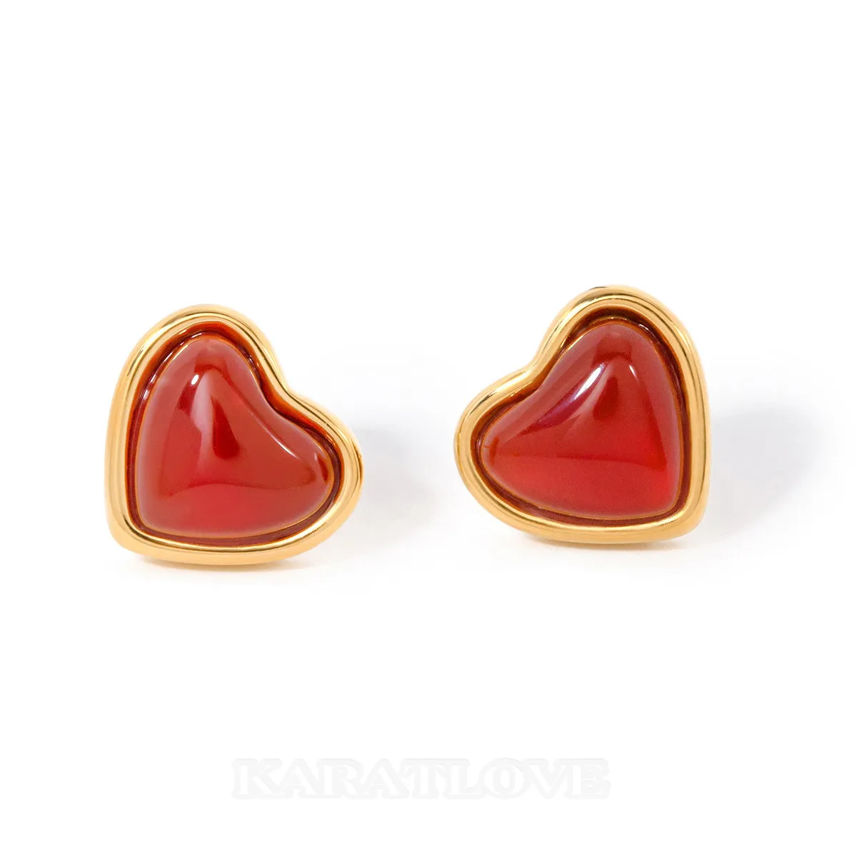 18K Gold Plated Carnelian Heart Stud Earrings 18K Gold Plated Carnelian Heart Stud Earrings