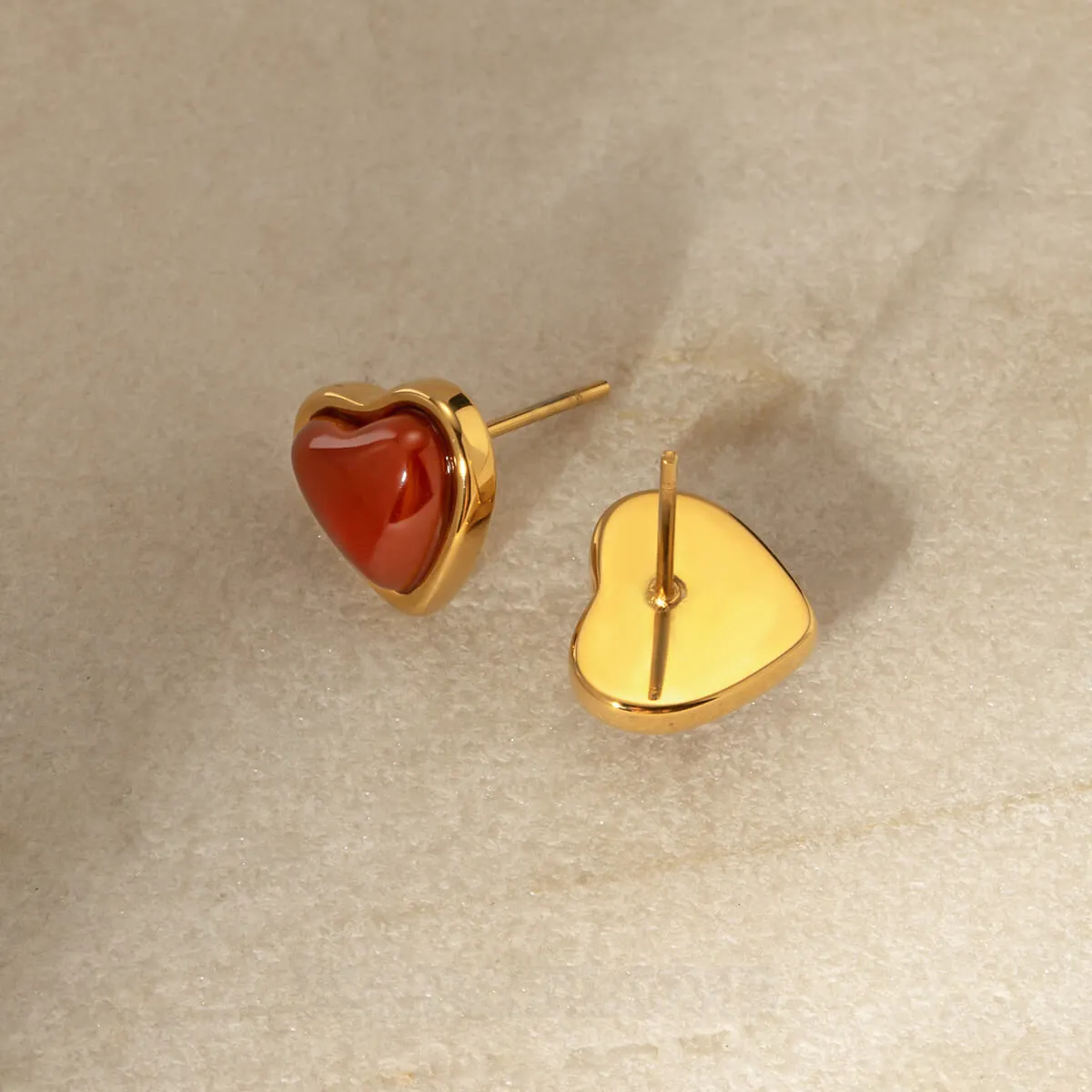 18K Gold Plated Carnelian Heart Stud Earrings