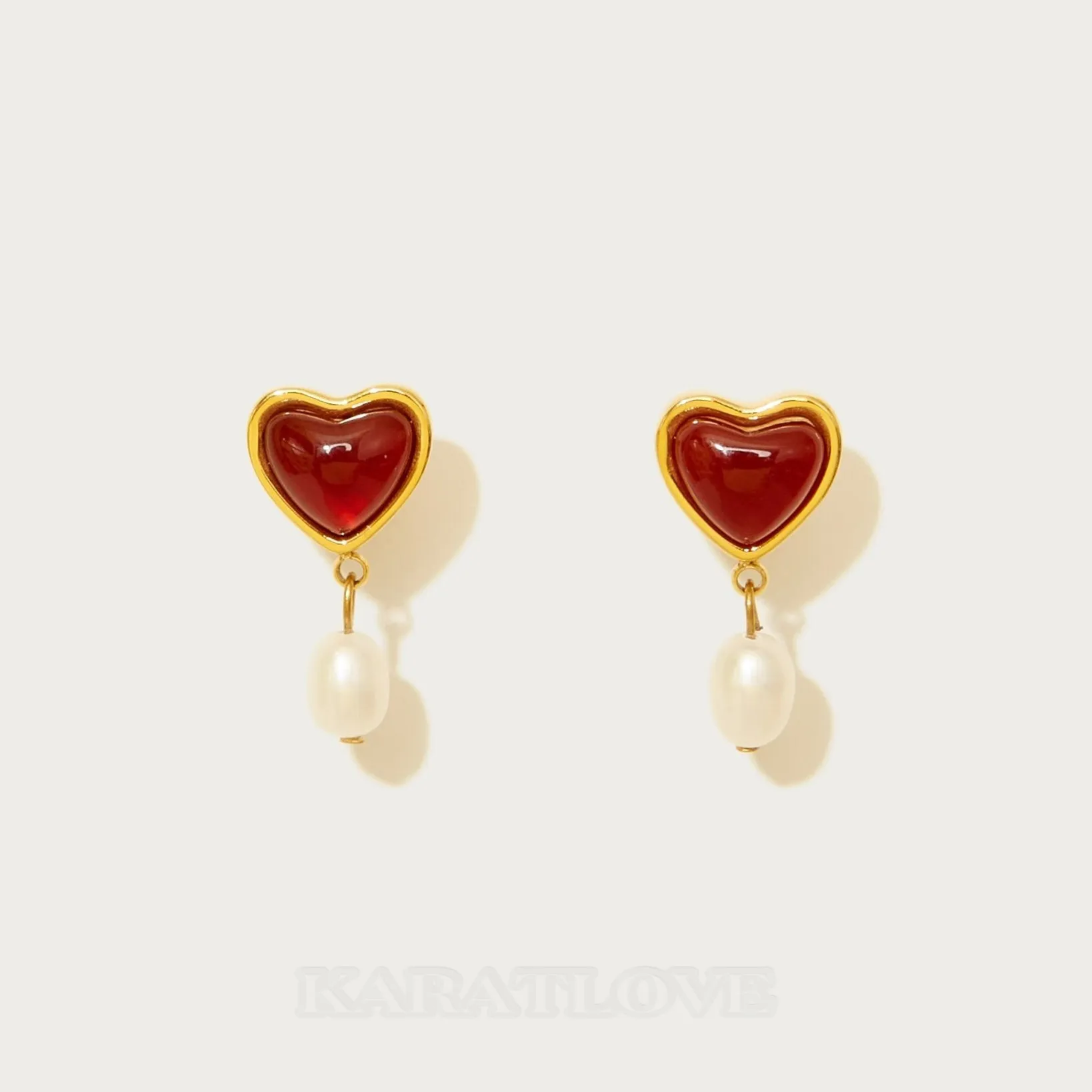 18K Gold Plated Carnelian Pearl Drop Earrings 18K Gold Plated Carnelian Pearl Drop Earrings