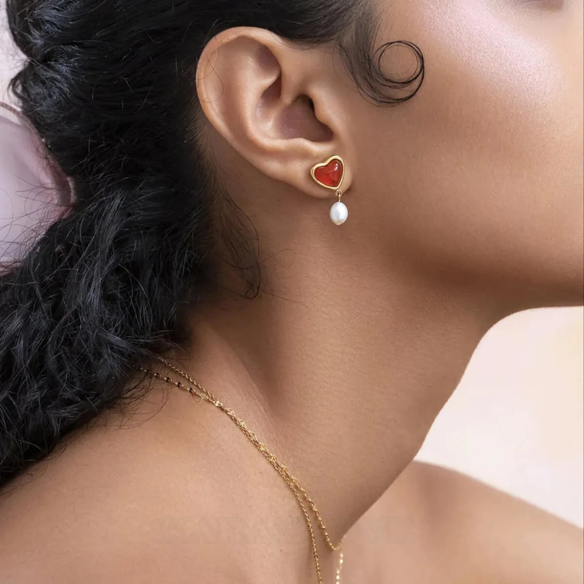 18K Gold Plated Carnelian Pearl Drop Earrings