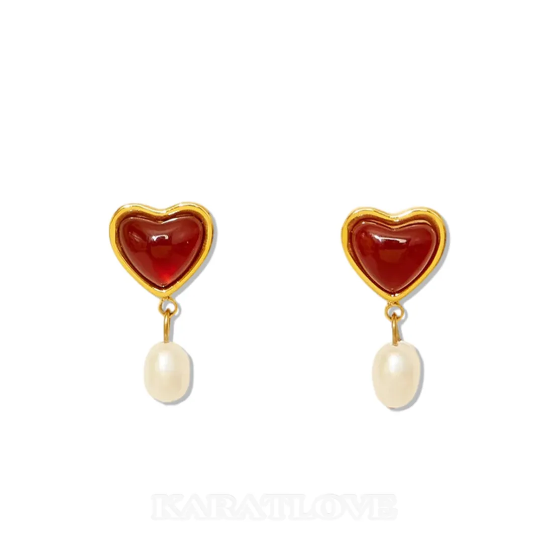18K Gold Plated Carnelian Pearl Drop Earrings