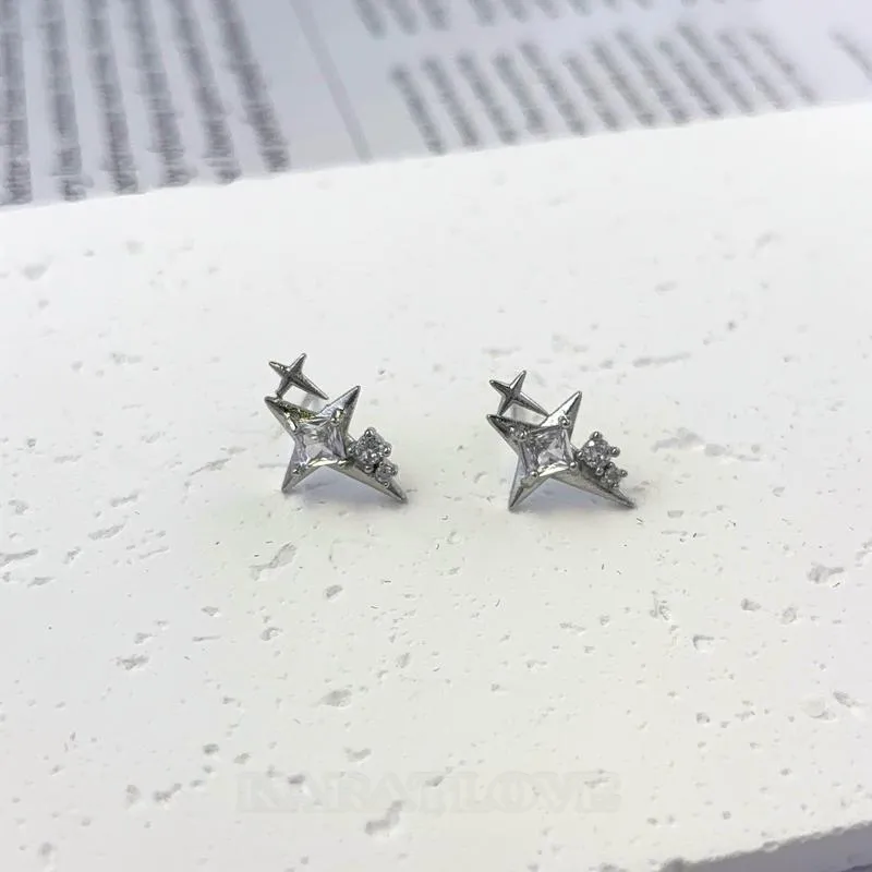 Diamond White Star Stud Earrings
