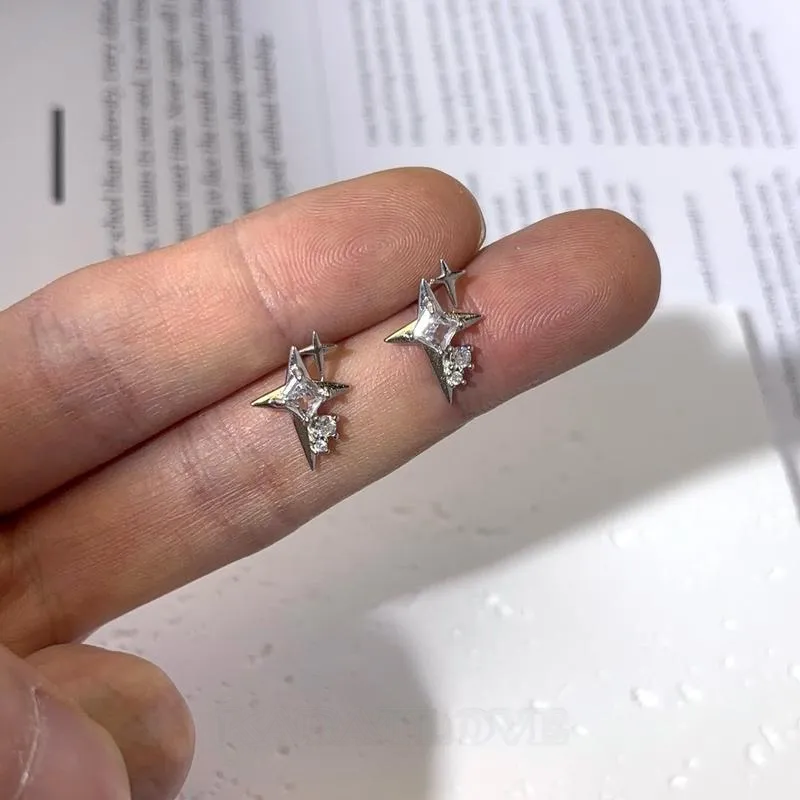 Diamond White Star Stud Earrings