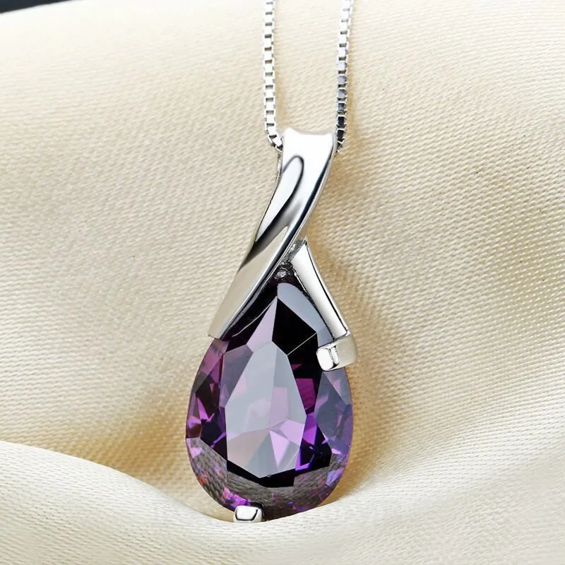 Pear Cut Amethyst Purple 925 Sterling Silver 16" Necklace Pear Cut Amethyst Purple 925 Sterling Silver 16" Necklace