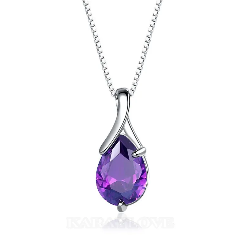 Pear Cut Amethyst Purple 925 Sterling Silver 16" Necklace