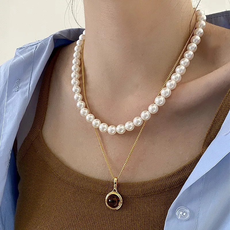 Round Cut Champagne 24K Gold Plated Yellow Gold 21" Necklace