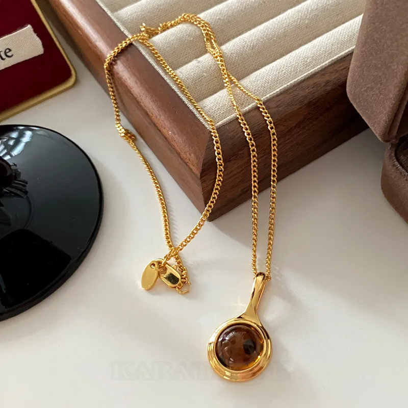 Round Cut Champagne 24K Gold Plated Yellow Gold 21" Necklace