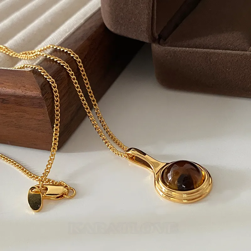 Round Cut Champagne 24K Gold Plated Yellow Gold 21" Necklace