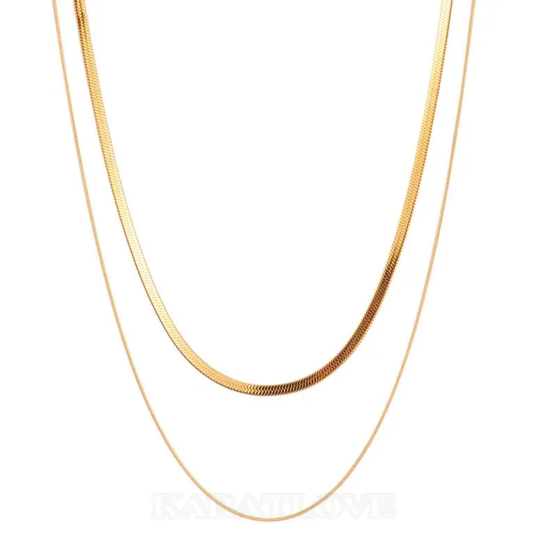 Titanium 17" Yellow Gold 2 Layered Chain Necklace