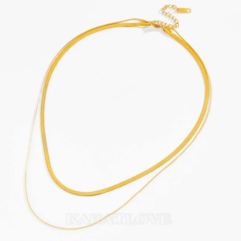 Titanium 17" Yellow Gold 2 Layered Chain Necklace
