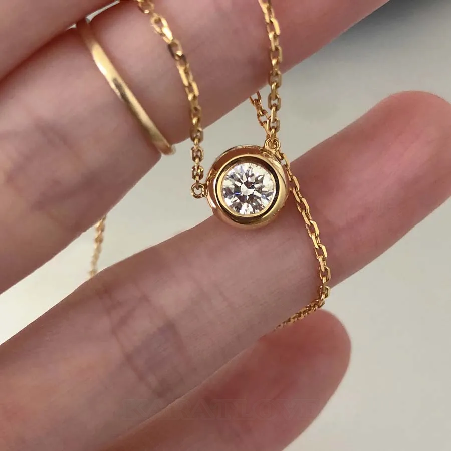 Round Diamond White 925 Sterling Silver Yellow Gold 17" Necklace Round Diamond White 925 Sterling Silver Yellow Gold 17" Necklace