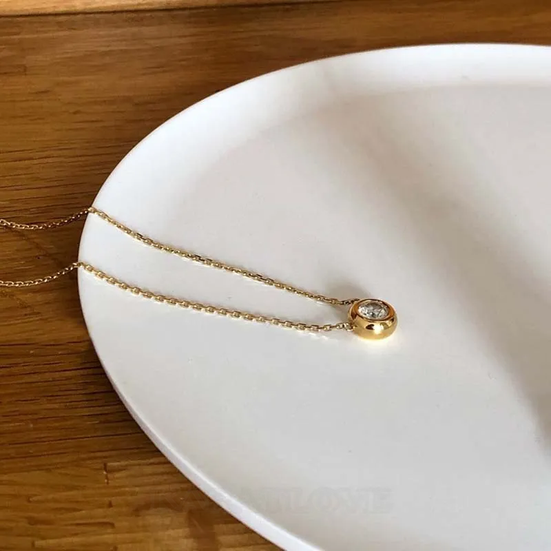 Round Diamond White 925 Sterling Silver Yellow Gold 17" Necklace
