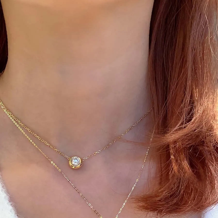 Round Diamond White 925 Sterling Silver Yellow Gold 17" Necklace