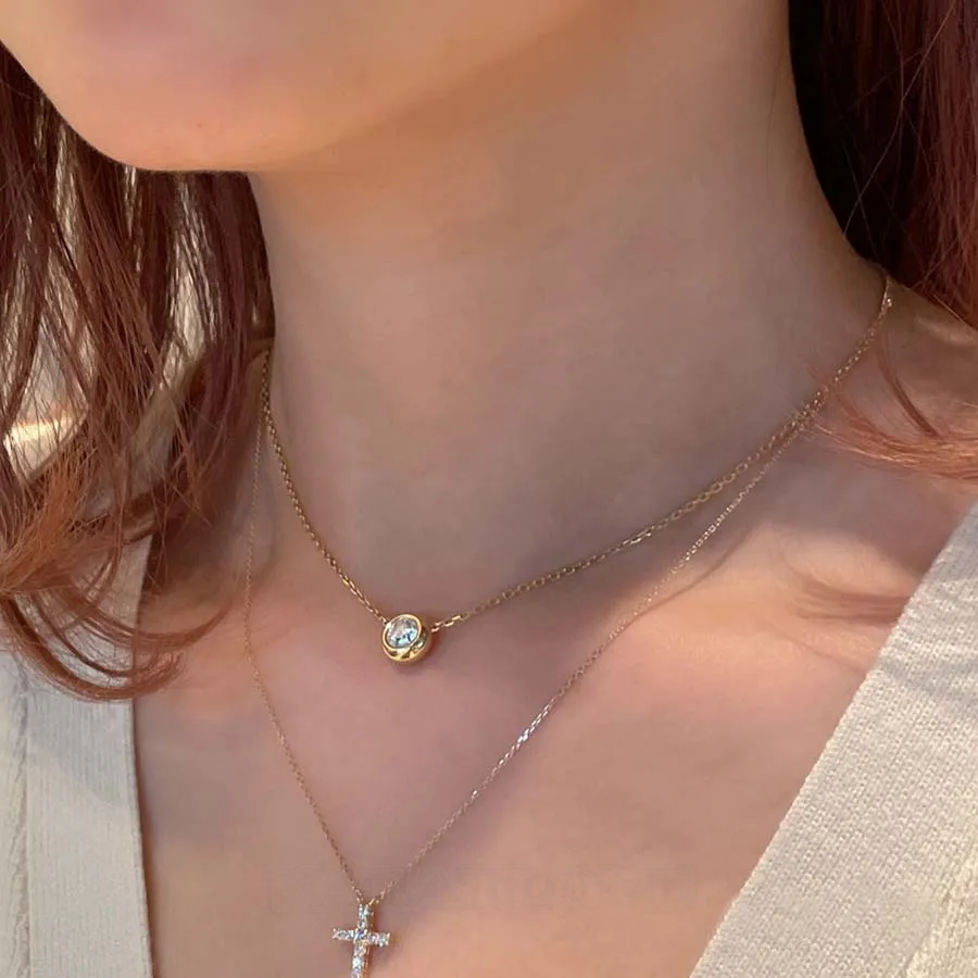 Round Diamond White 925 Sterling Silver Yellow Gold 17" Necklace