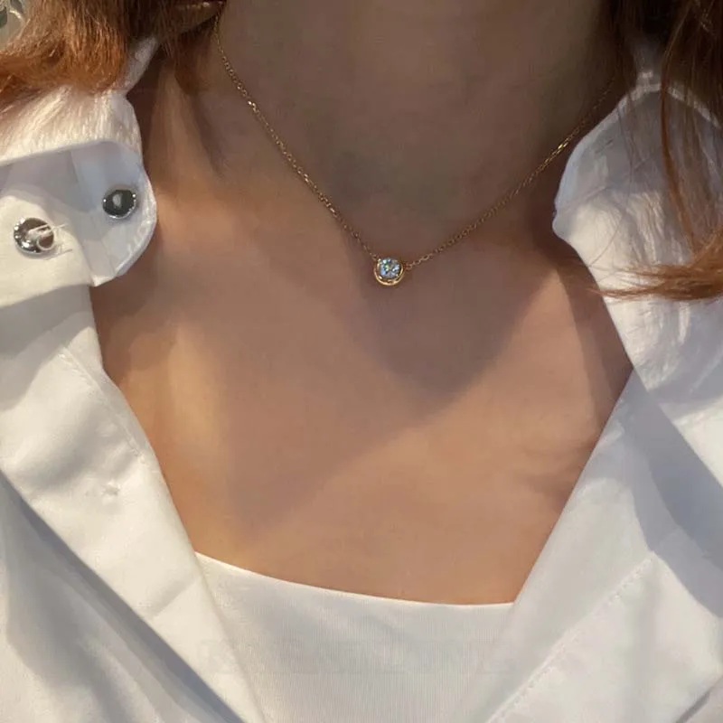 Round Diamond White 925 Sterling Silver Yellow Gold 17" Necklace