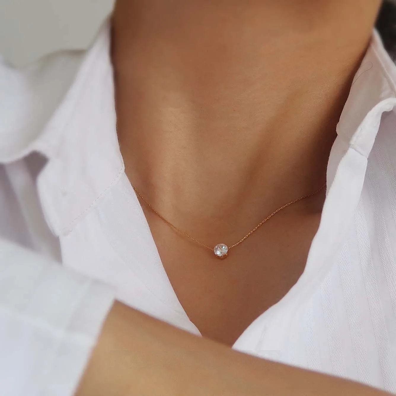Round Diamond White Titanium Yellow Gold 17" Necklace Round Diamond White Titanium Yellow Gold 17" Necklace
