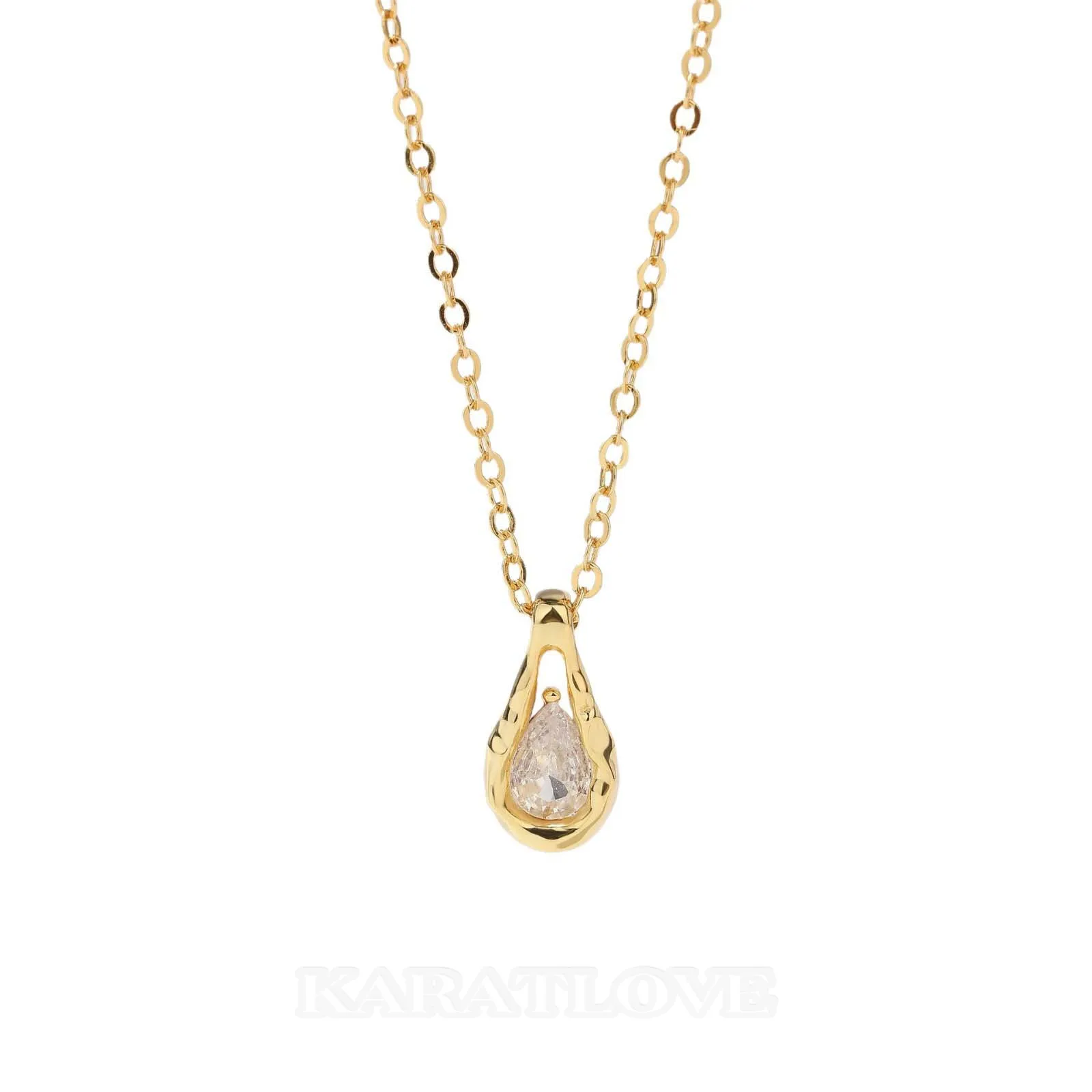 Pear Diamond White 925 Sterling Silver Yellow Gold 16" Necklace Pear Diamond White 925 Sterling Silver Yellow Gold 16" Necklace