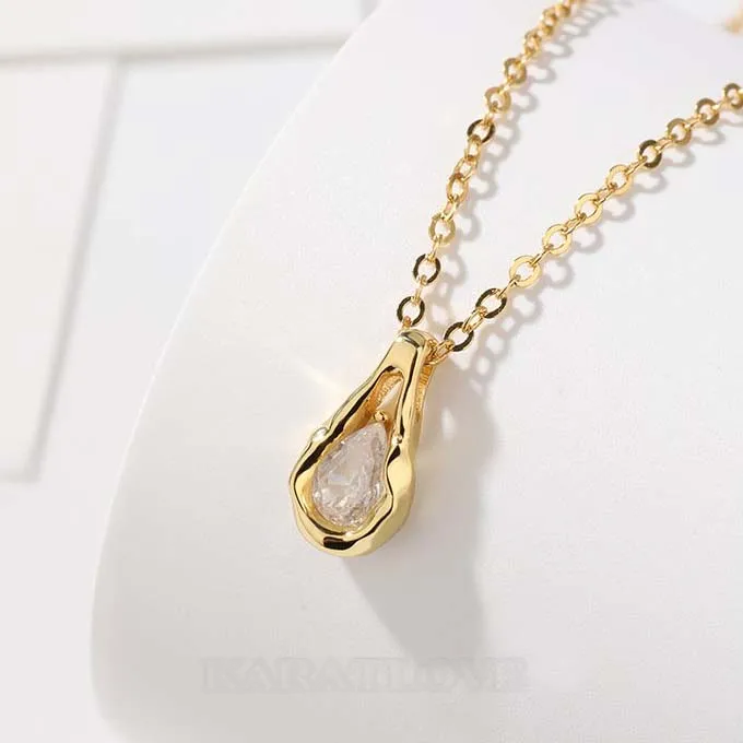Pear Diamond White 925 Sterling Silver Yellow Gold 16" Necklace