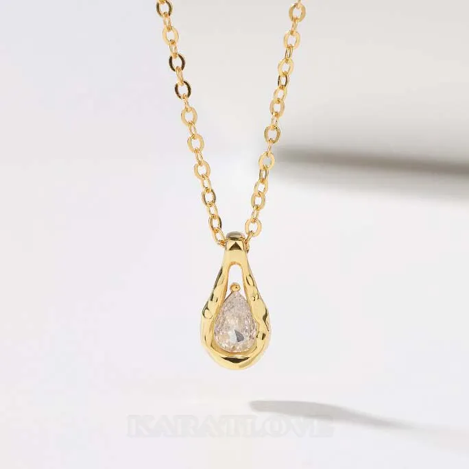 Pear Diamond White 925 Sterling Silver Yellow Gold 16" Necklace