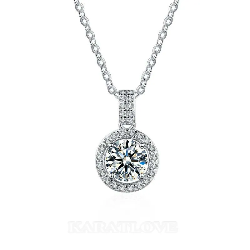 Round Diamond White 925 Sterling Silver Halo 16" Necklace