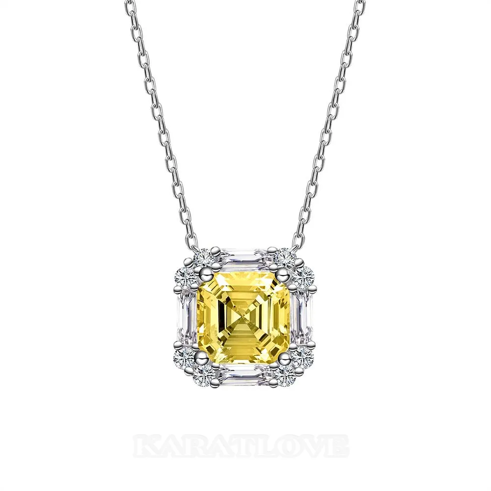 Asscher Citrine Yellow 925 Sterling Silver 16" Necklace Asscher Citrine Yellow 925 Sterling Silver 16" Necklace