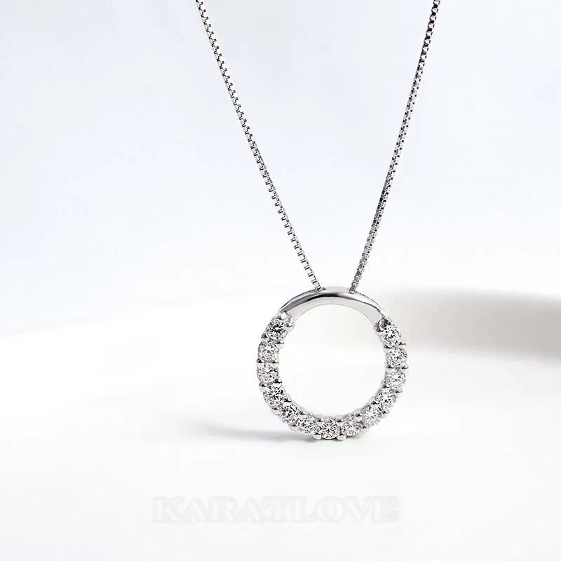 Round Diamond White 925 Sterling Silver 16" Necklace