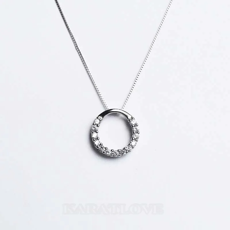 Round Diamond White 925 Sterling Silver 16" Necklace