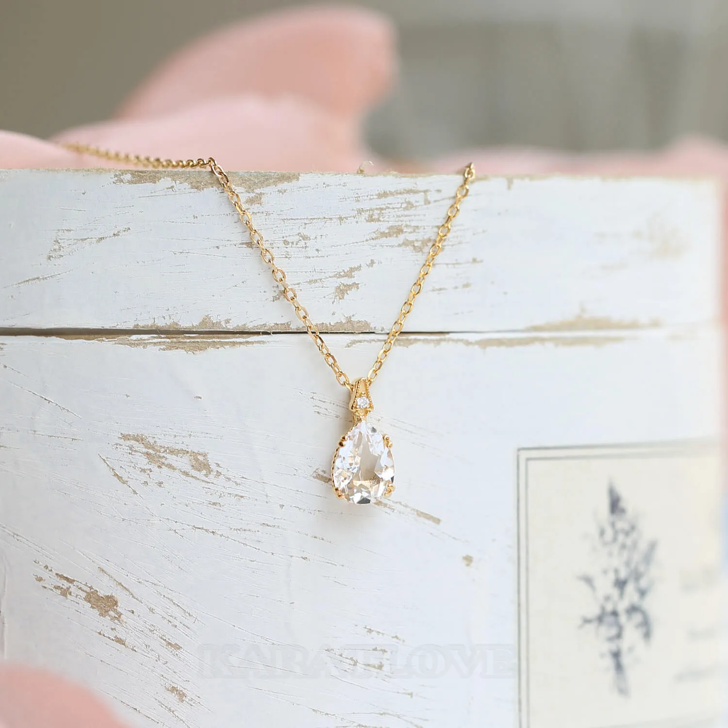 Pear 925 Sterling Silver Crystal Quartz Yellow Gold 15.4 Inches Necklace