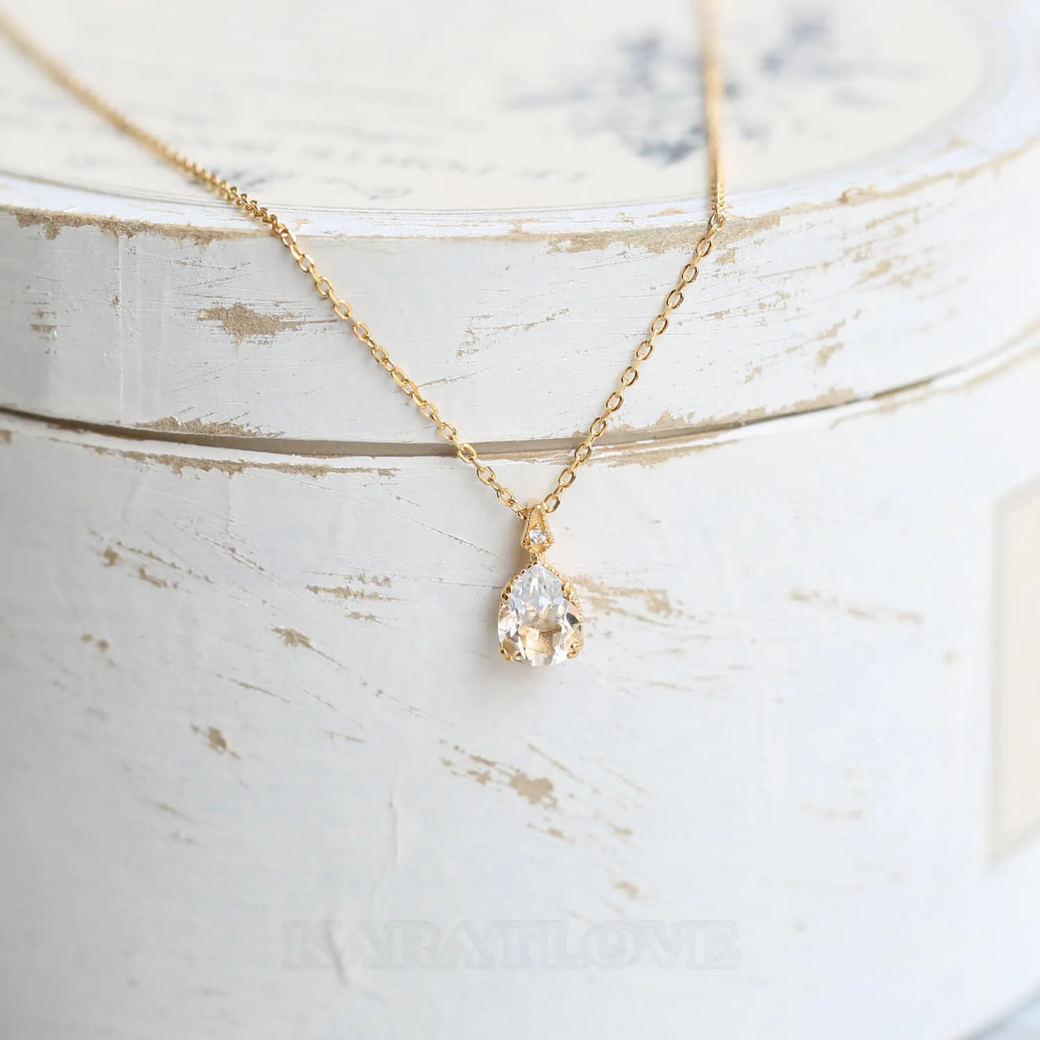 Pear 925 Sterling Silver Crystal Quartz Yellow Gold 15.4 Inches Necklace