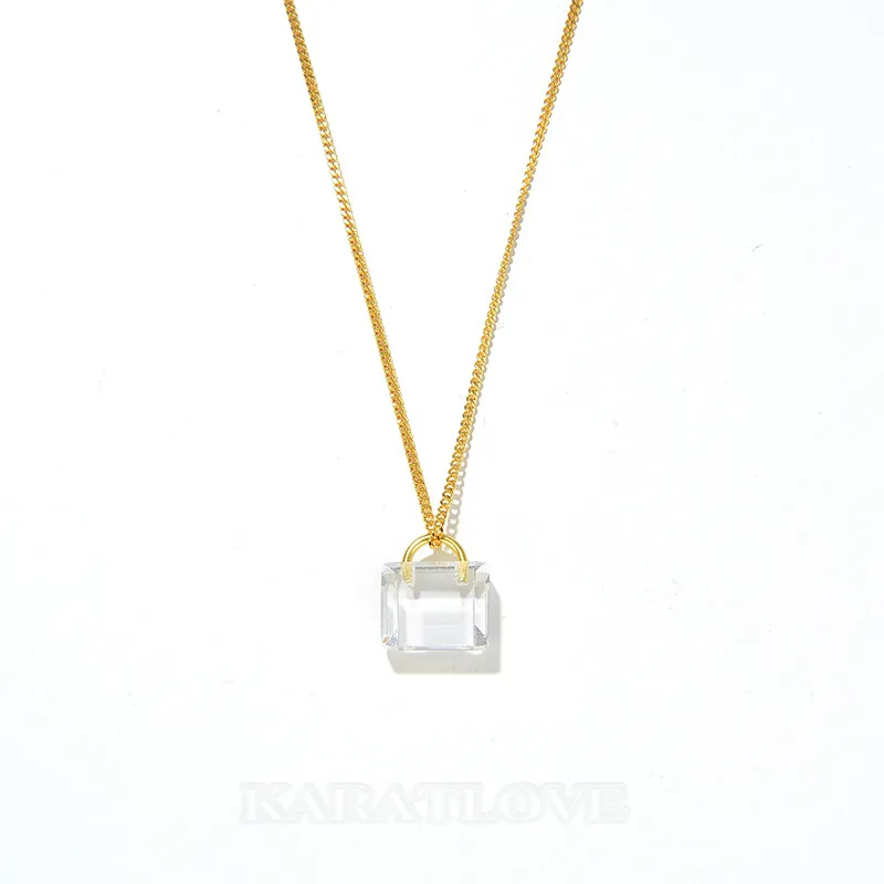 Handbag 925 Sterling Silver Crystal Quartz Yellow Gold 16.5 Inches Necklace Handbag 925 Sterling Silver Crystal Quartz Yellow Gold 16.5 Inches Necklace
