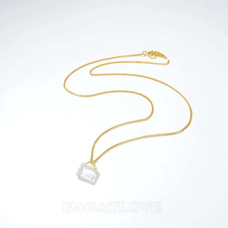 Handbag 925 Sterling Silver Crystal Quartz Yellow Gold 16.5 Inches Necklace