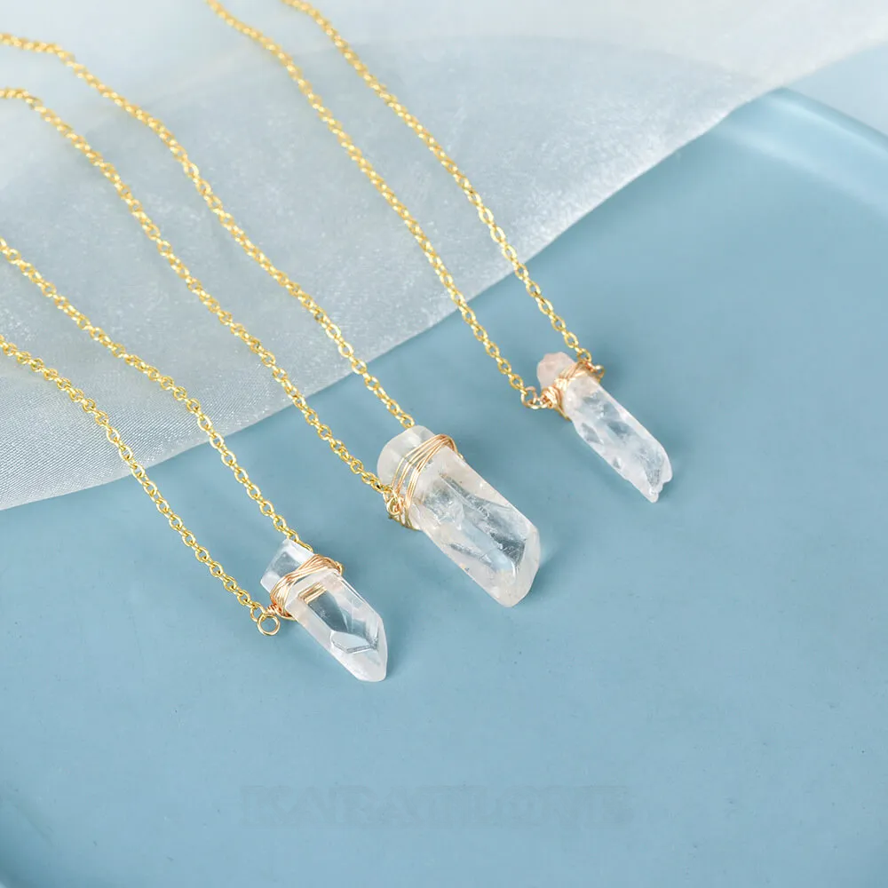 Crystal Quartz Yellow Gold 16 Inches Necklace