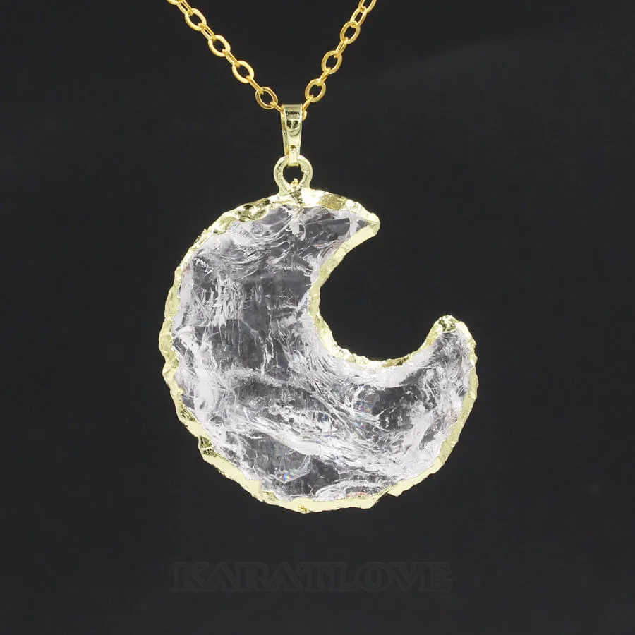 Moon Crystal Quartz Yellow Gold 16 Inches Necklace Moon Crystal Quartz Yellow Gold 16 Inches Necklace