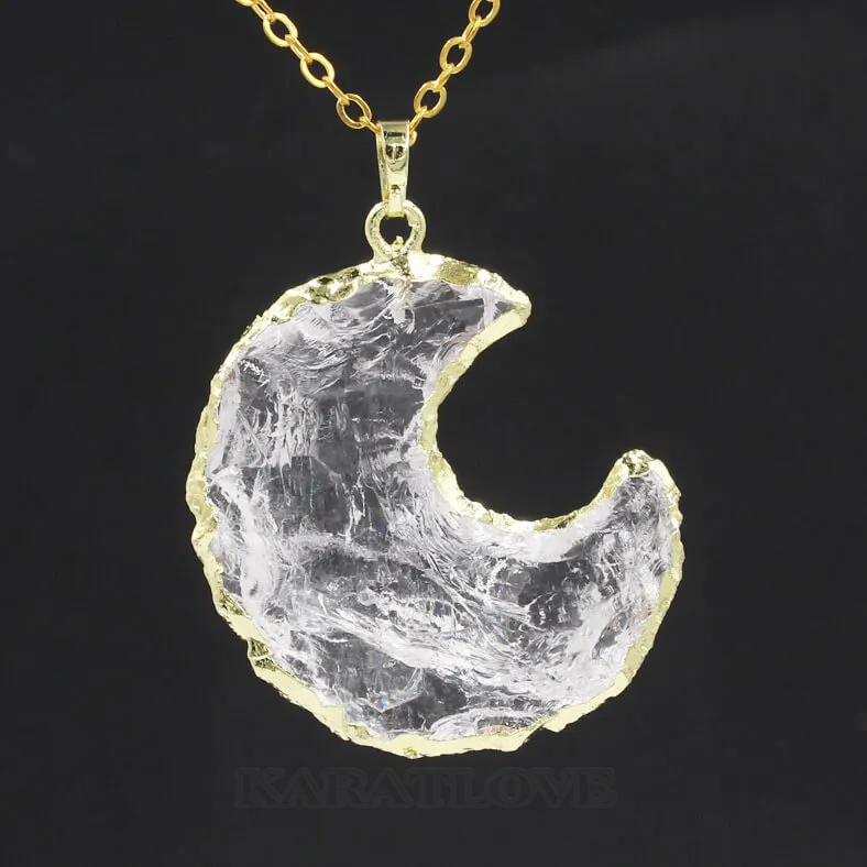 Moon Crystal Quartz Yellow Gold 16 Inches Necklace