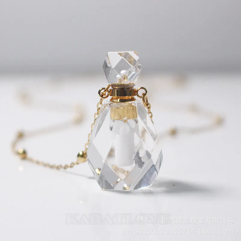 Mini Perfume Bottle Crystal Quartz Yellow Gold 25.6 Inches Necklace Mini Perfume Bottle Crystal Quartz Yellow Gold 25.6 Inches Necklace