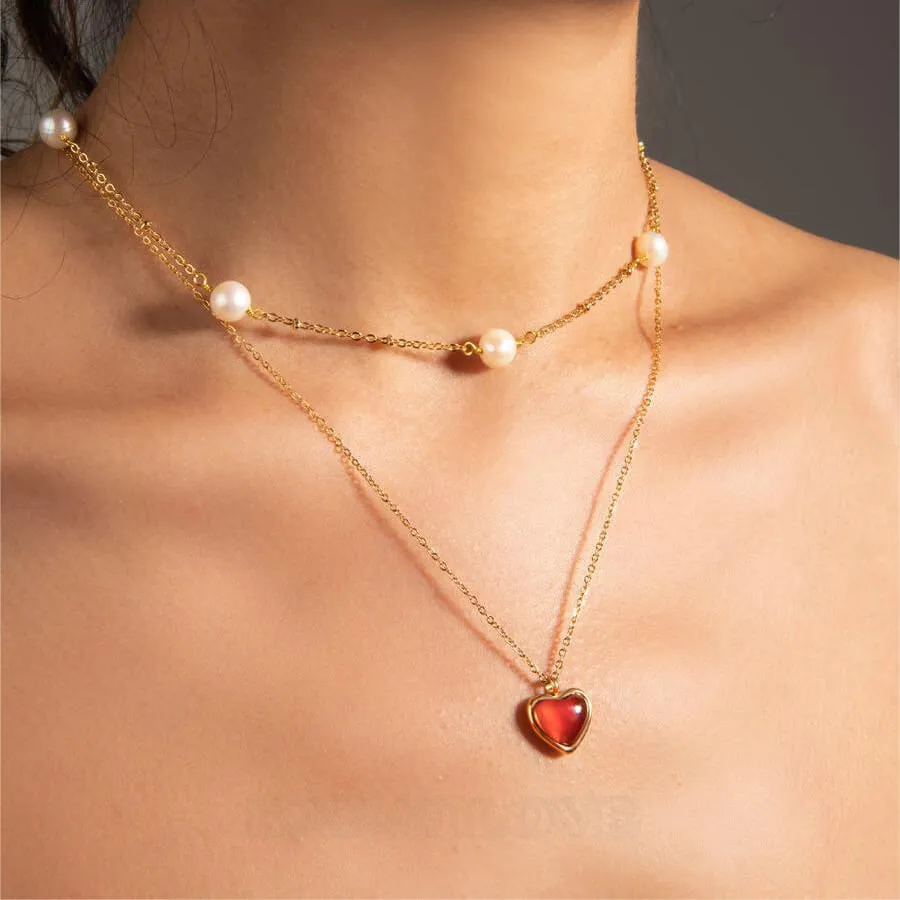 18K Gold Plated Carnelian Heart Necklace