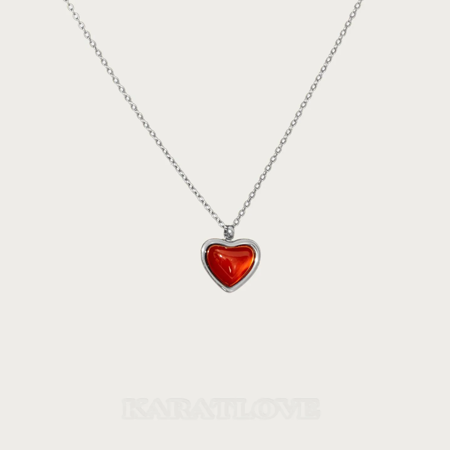 Platinum Plated Carnelian Heart Necklace Platinum Plated Carnelian Heart Necklace