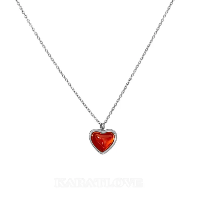 Platinum Plated Carnelian Heart Necklace