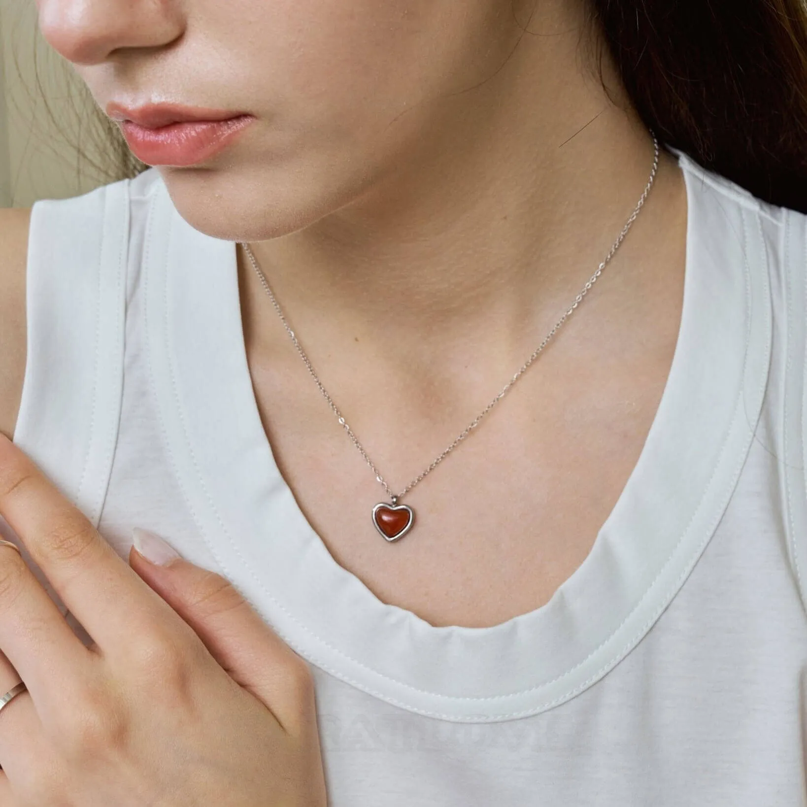 Platinum Plated Carnelian Heart Necklace