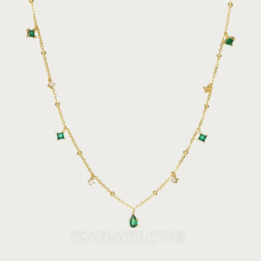 18K Gold Plated 925 Sterling Silver Emerald Green Necklace
