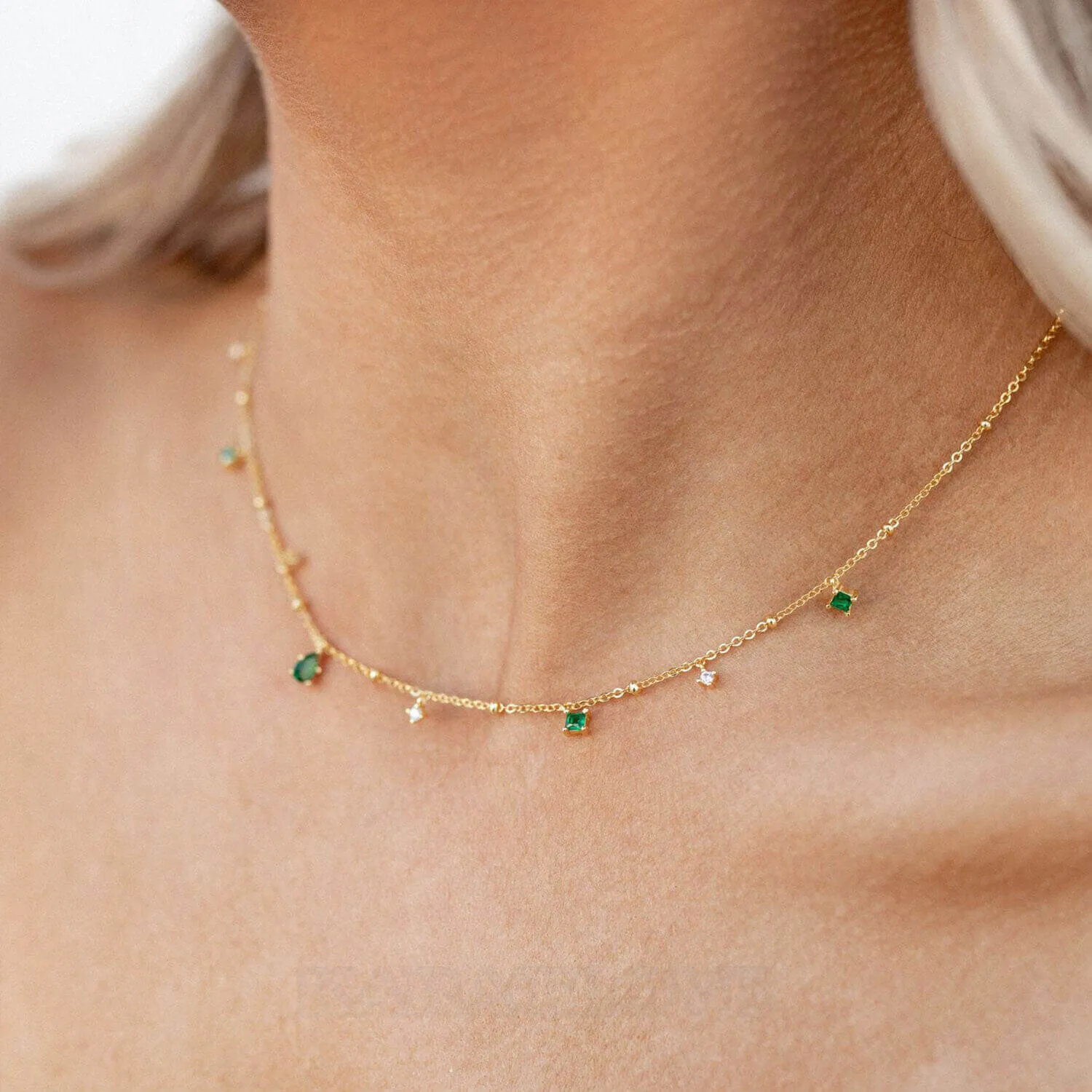 18K Gold Plated 925 Sterling Silver Emerald Green Necklace