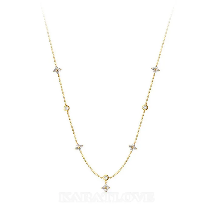 18K Gold Plated 925 Sterling Silver Lucky Clover Necklace