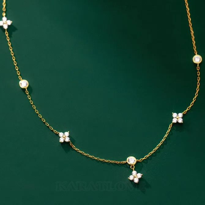 18K Gold Plated 925 Sterling Silver Lucky Clover Necklace