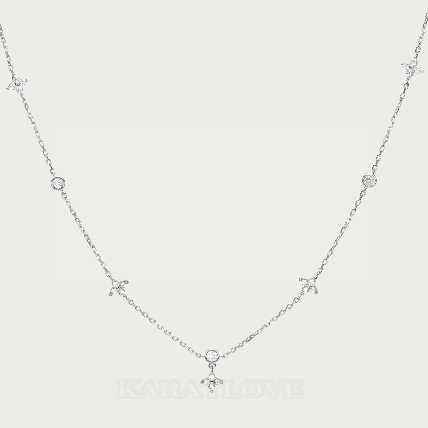 Platinum Plated 925 Sterling Silver Lucky Clover Necklace Platinum Plated 925 Sterling Silver Lucky Clover Necklace