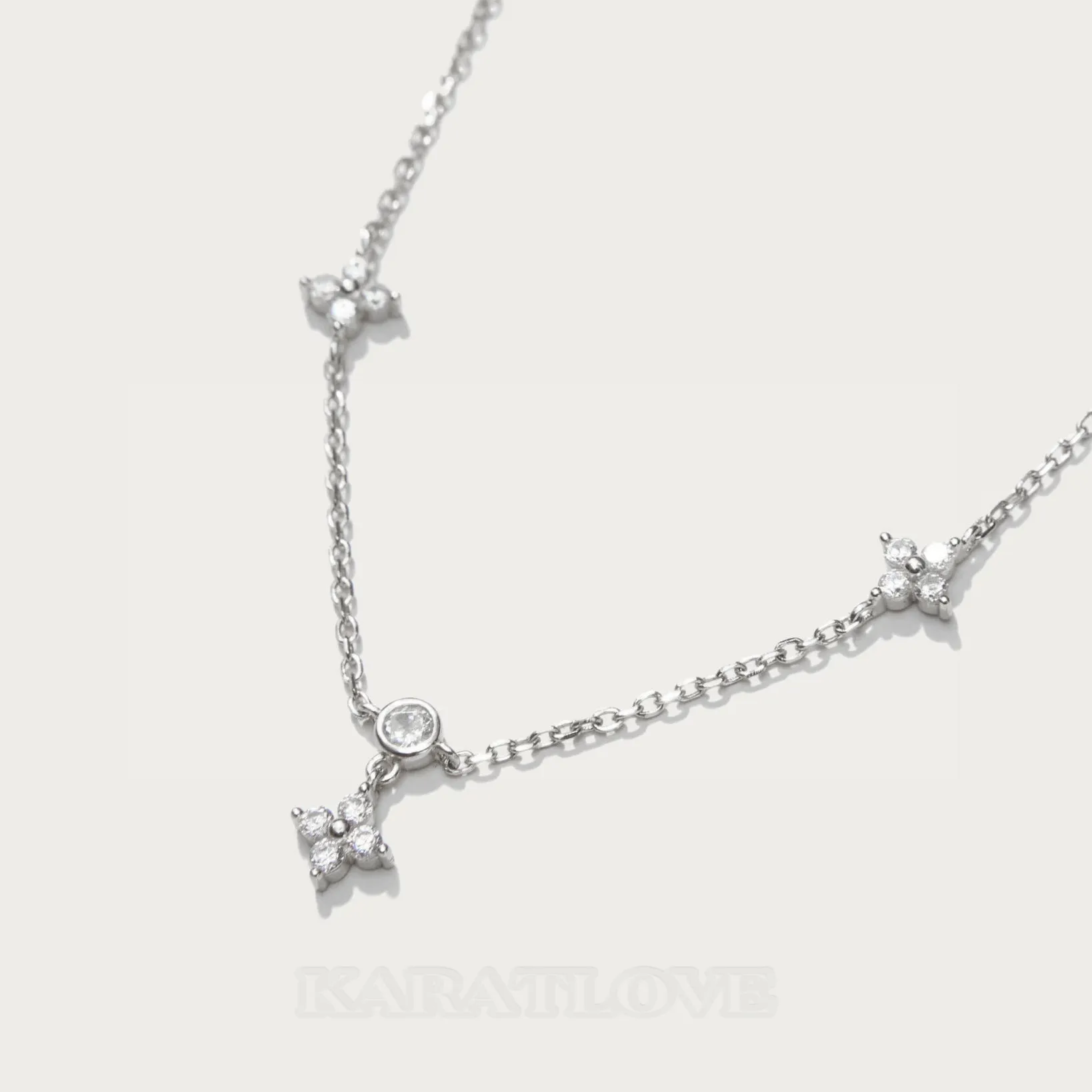 Platinum Plated 925 Sterling Silver Lucky Clover Necklace