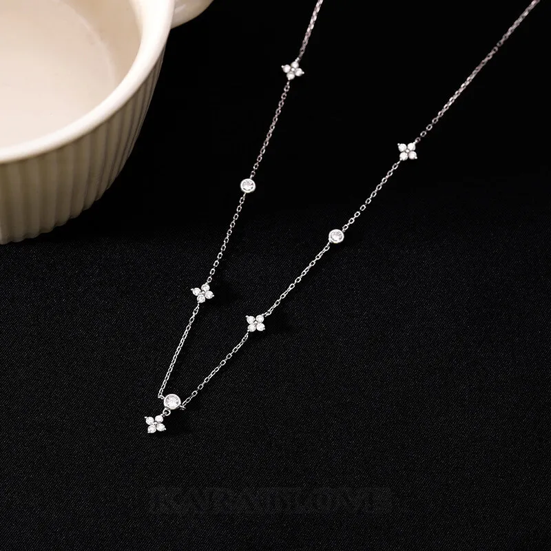 Platinum Plated 925 Sterling Silver Lucky Clover Necklace