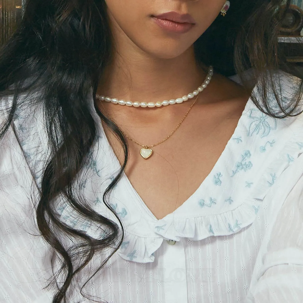 18K Gold Plated White Agate Heart Necklace