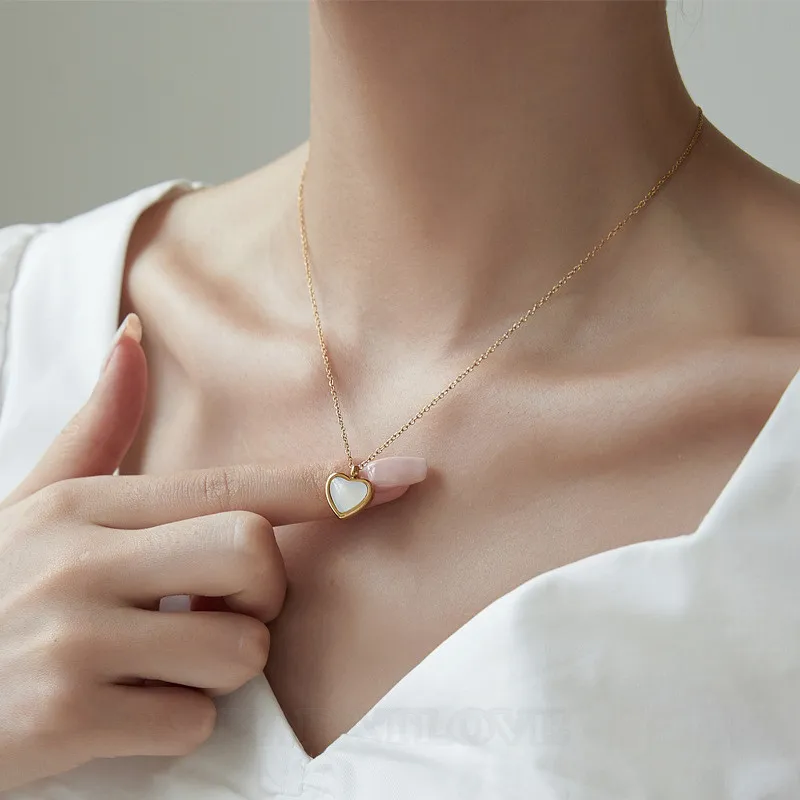 18K Gold Plated White Agate Heart Necklace